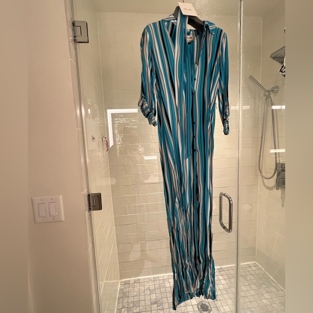 Designer DVF Striped Blue and White Maxi Dress